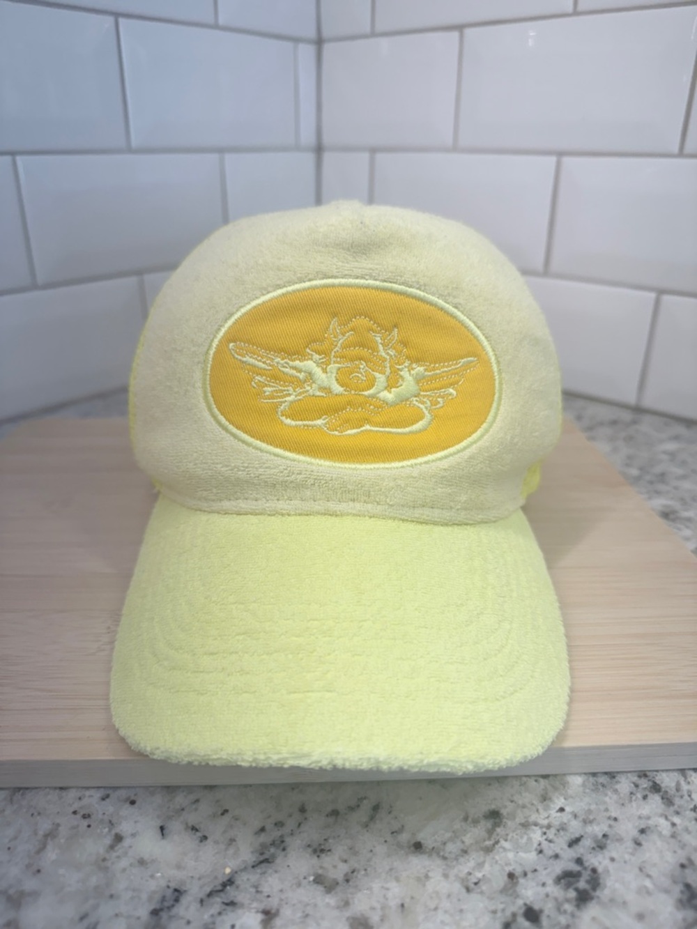 Boys Lie Pale Yellow Terry Cap with Yellow Embroidered Patch